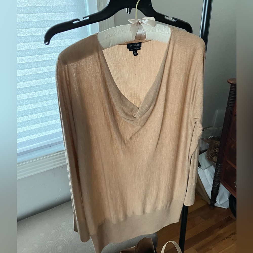 Talbots Light Beige Fine Merino Drape Neck Sweater
